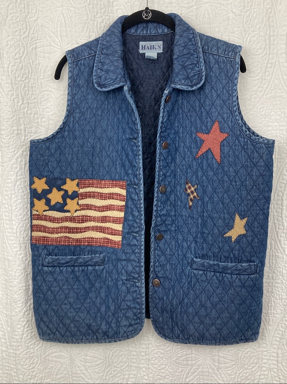 VTG Haik’s Diamond Quilted Americana Patriotic Vest sz Large